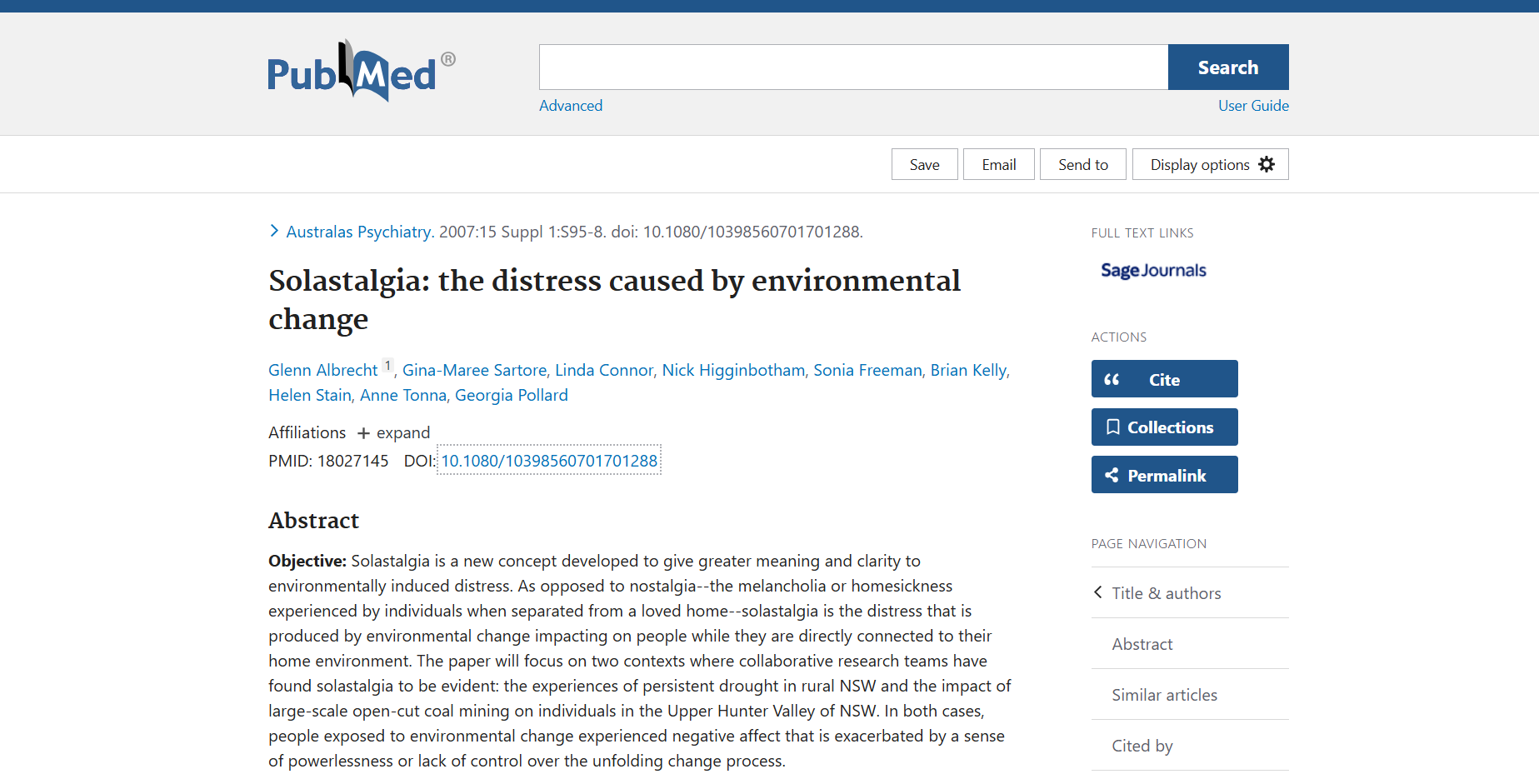 Solastalgia: the distress caused by environmental change
