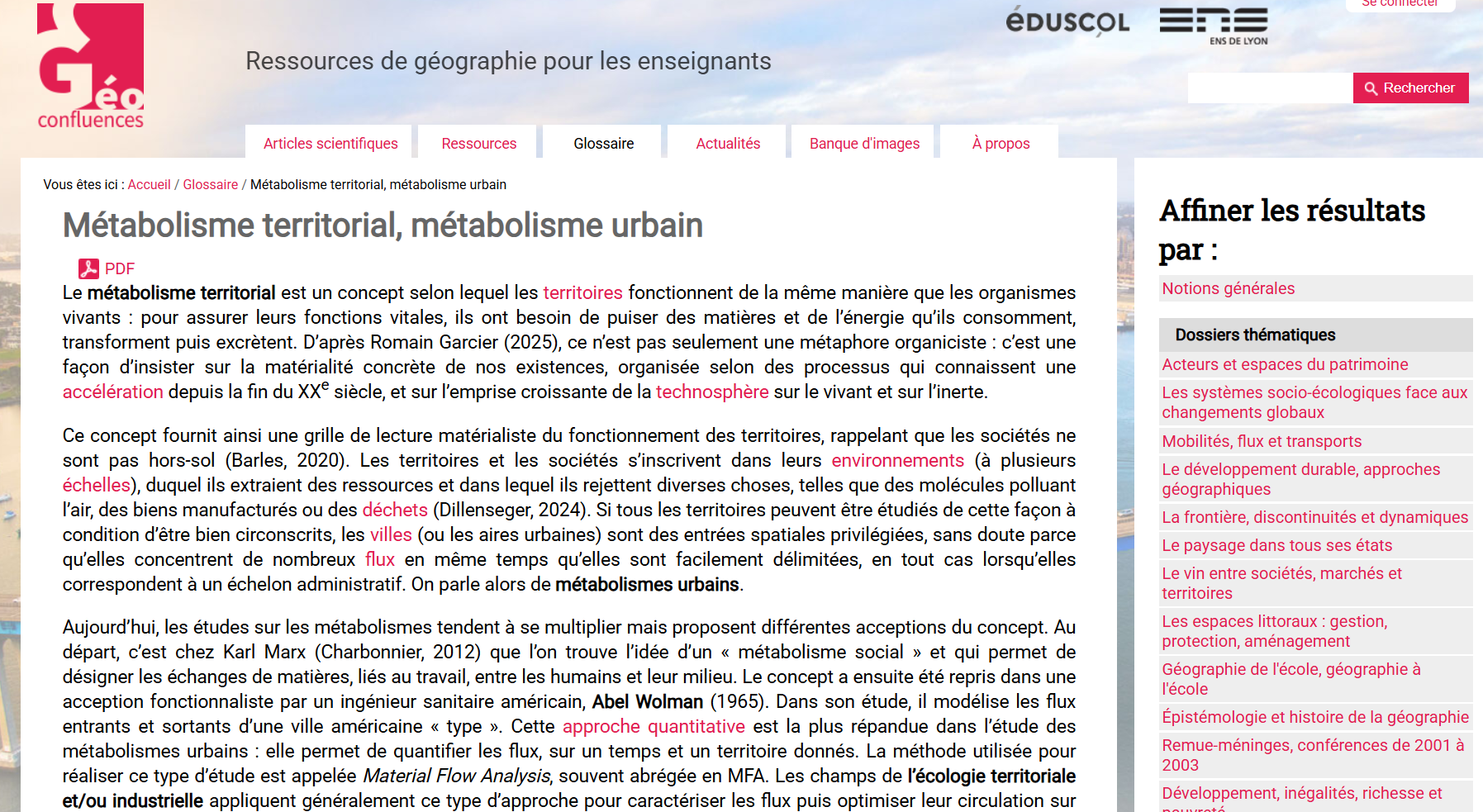 Métabolisme territorial, métabolisme urbain.