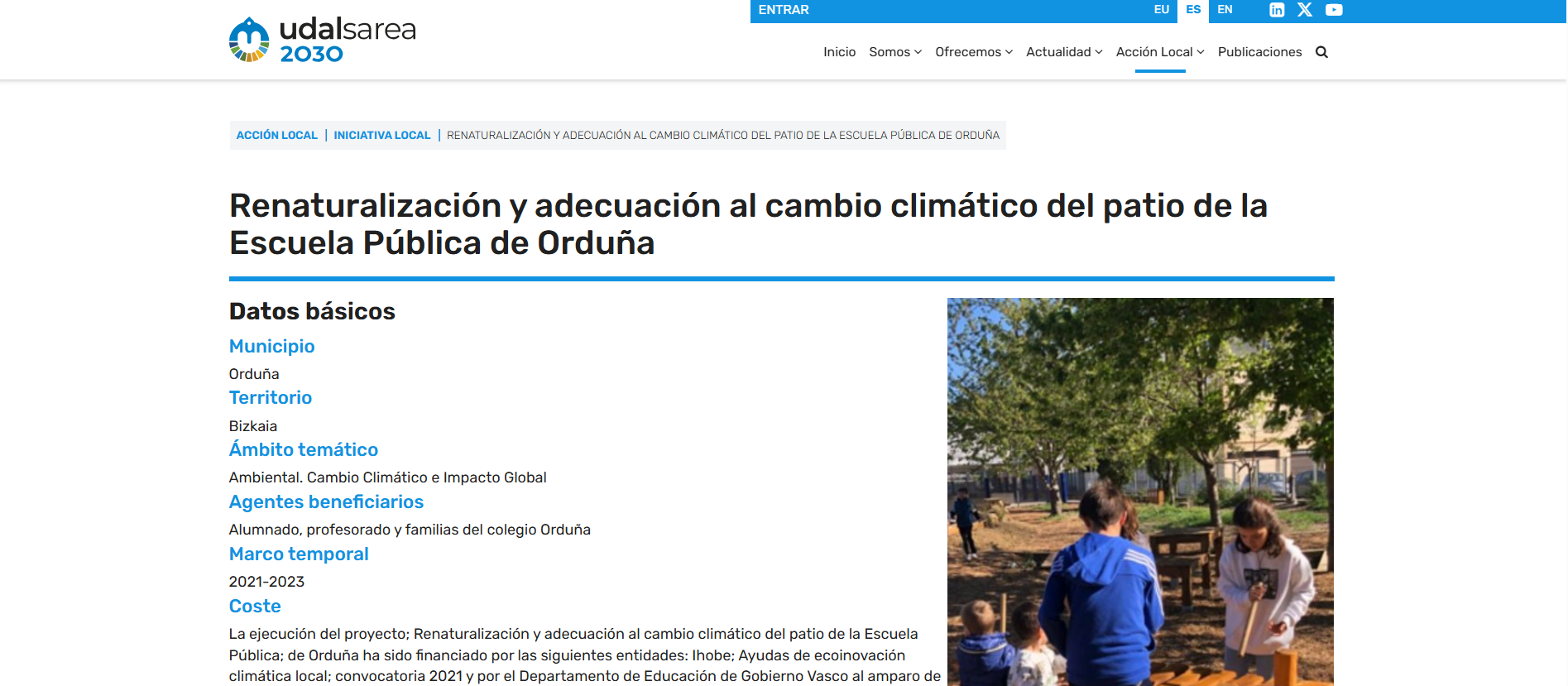 Renaturalización y adecuación al cambio climático del patio de la Escuela Pública de Orduña