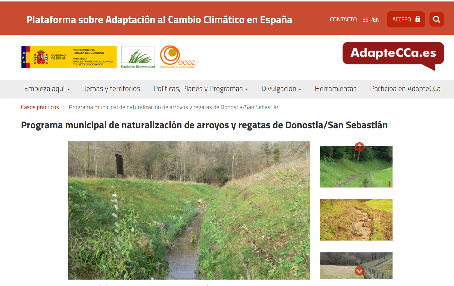 Programa municipal de naturalización de arroyos y regatas de Donostia/San Sebastián