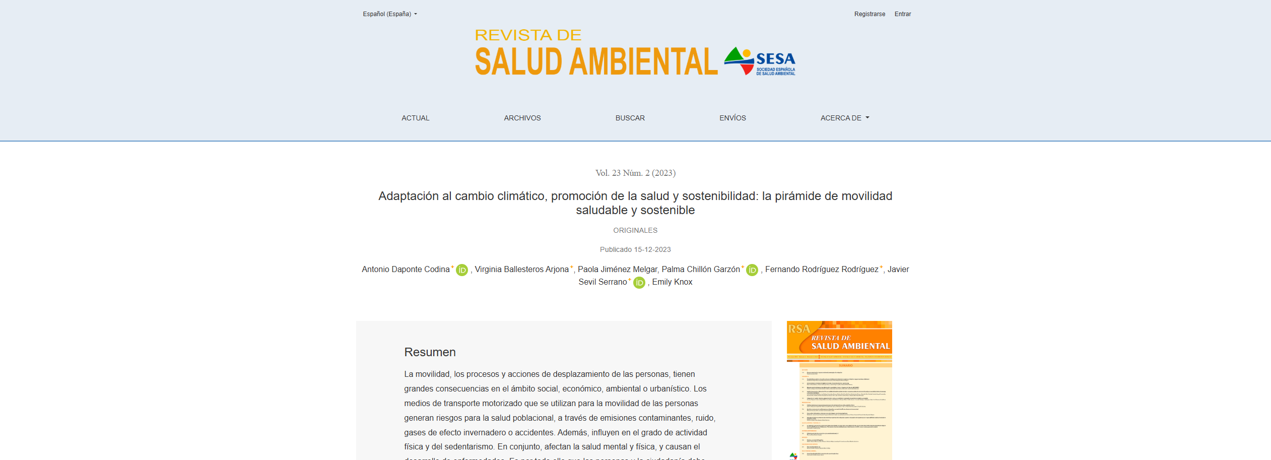 Adaptación al cambio climático, promoción de la salud y sostenibilidad: la pirámide de movilidad saludable y sostenible