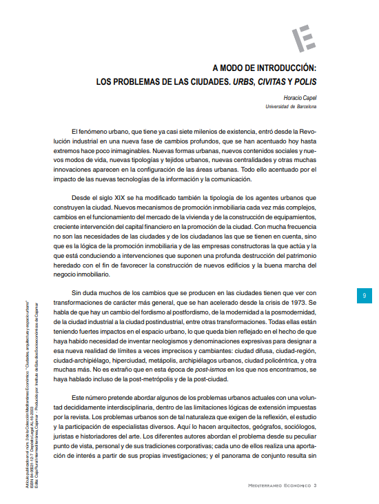 A modo de introducción: Los problemas de las ciudades. Urbs, civitas y polis
