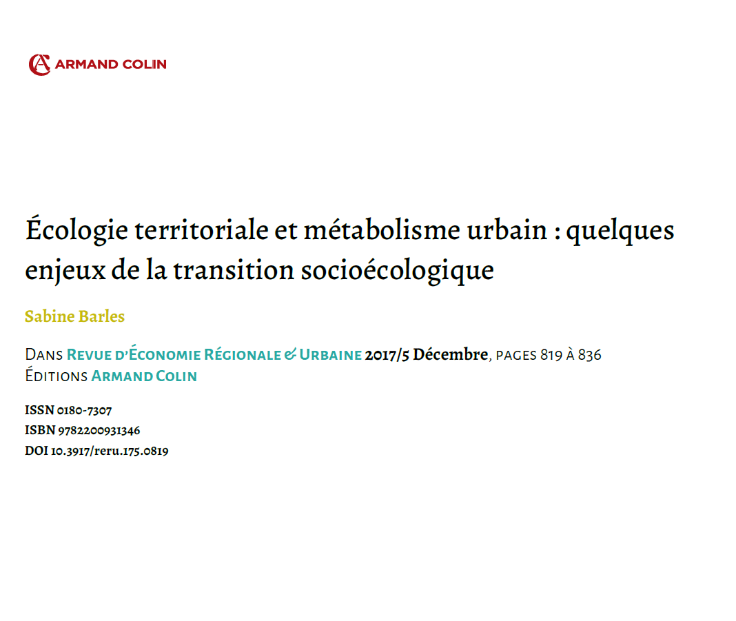 Ecología territorial y metabolismo urbano: algunas cuestiones de la transición socioecológica