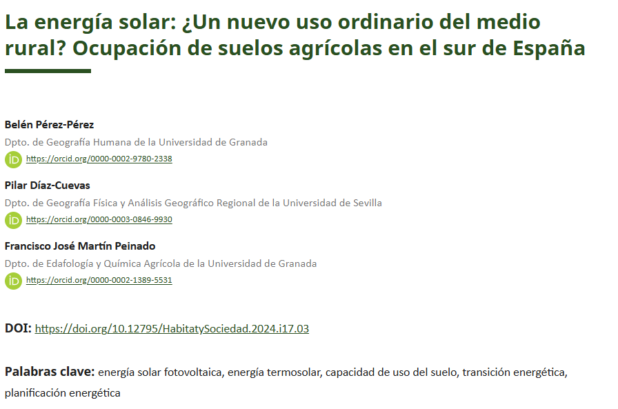 La energía solar: ¿Un nuevo uso ordinario del medio rural? Ocupación de sueloss agrícolas en el sur de España